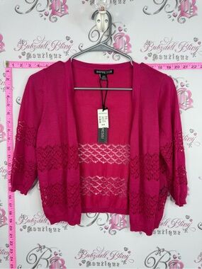 imPRESS cardigan bolero Hot Pink Lace-Trim Open Front Cardigan new with tags